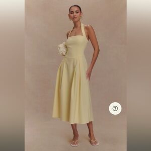 Meshki Juana Yellow Halter Pleated Midi Dress